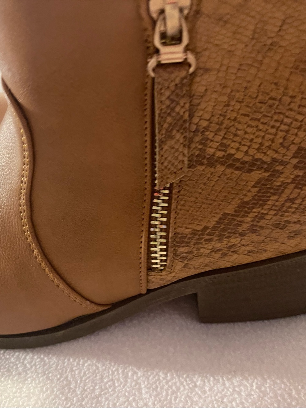 Wanted Tan Snake-Print & Smooth Ankle Boot with Side Zip